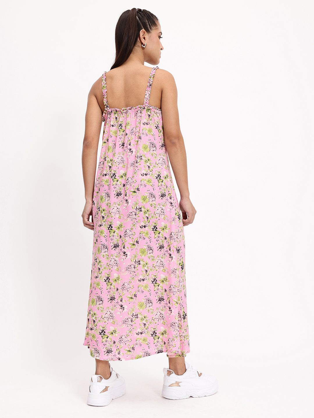 DressBerry Floral Printed Sleeveless A-Line Midi Dress