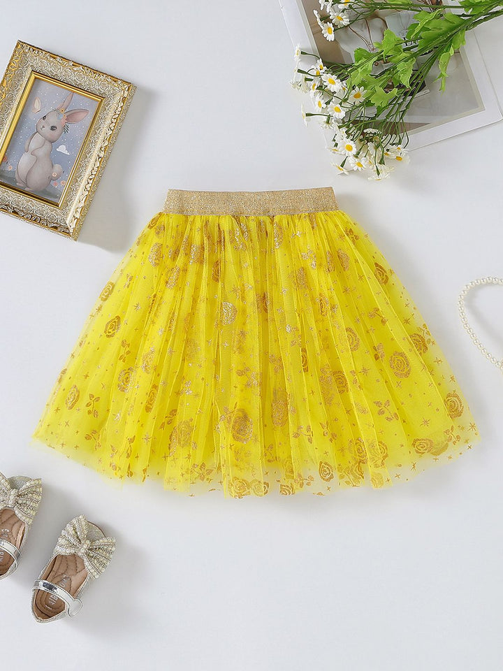 YK Girls Printed Flared Mini Skirt