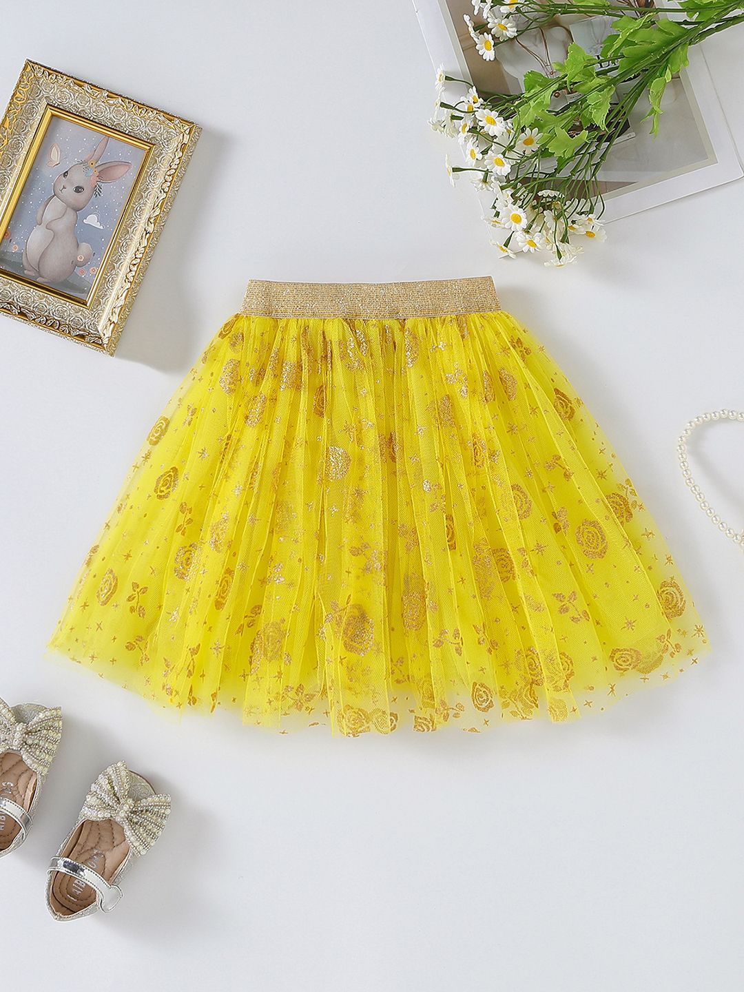 YK Girls Printed Flared Mini Skirt