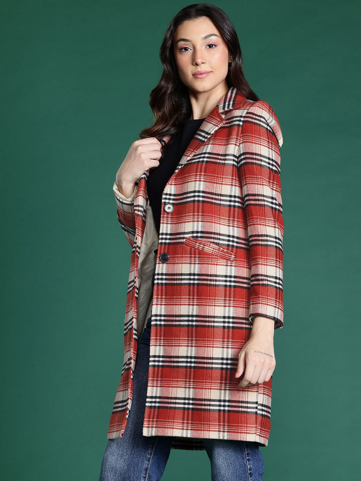 DressBerry Checked Single-Breasted Longline Overcoat
