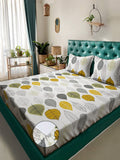 Myntra Elegant Homes Cream Leaf 300 TC Fitted King Fine Bedsheet with 2 Pillow Covers