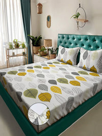 Myntra Elegant Homes Cream Leaf 300 TC Fitted King Fine Bedsheet with 2 Pillow Covers