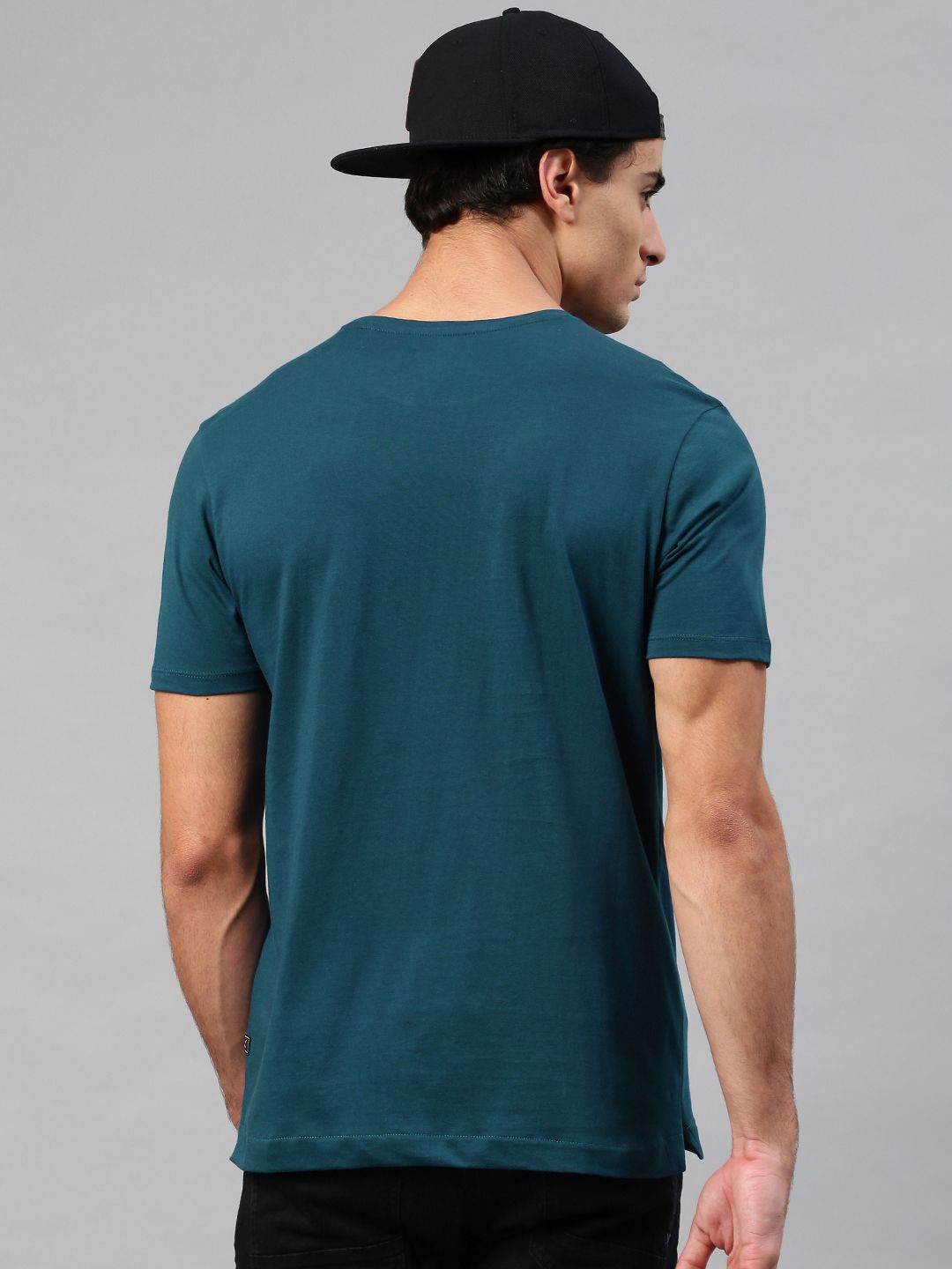 HRX by Hrithik Roshan Men Teal Blue Printed Pure Cotton T-shirt