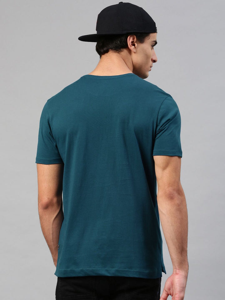 HRX by Hrithik Roshan Men Teal Blue Printed Pure Cotton T-shirt