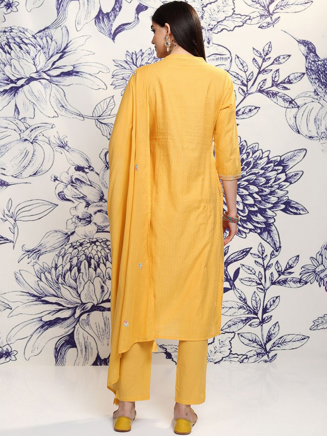 Vishudh Mustard Yellow Embroidered Regular Sequinned Pure Cotton Anarkali Kurta Set