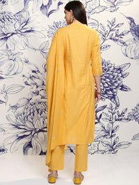 Vishudh Mustard Yellow Embroidered Regular Sequinned Pure Cotton Anarkali Kurta Set