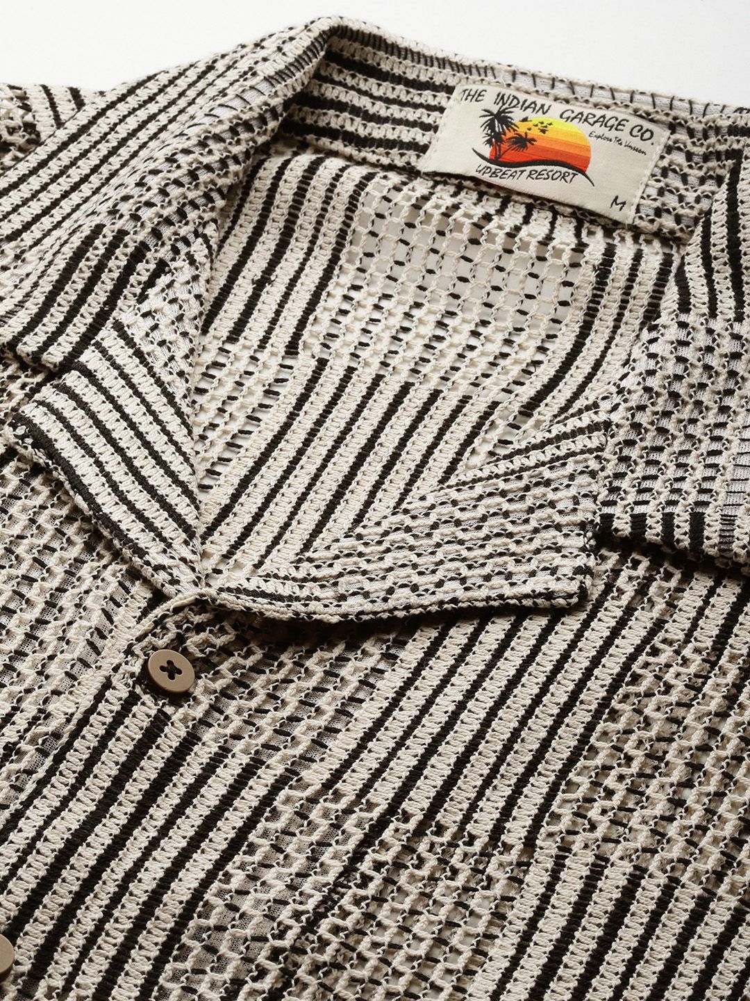 The Indian Garage Co Men Textured Open Weave Knitted Relaxed Fit Shirt