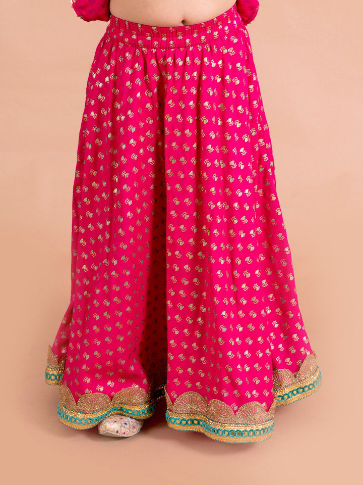 pspeaches Girls Magenta & Blue Printed Ready to Wear Lehenga & Blouse With Dupatta