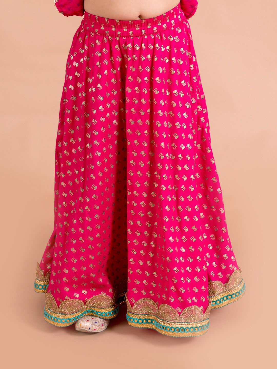 pspeaches Girls Magenta & Blue Printed Ready to Wear Lehenga & Blouse With Dupatta