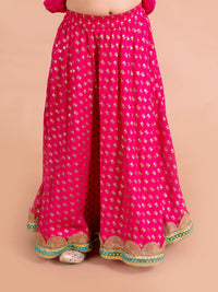 pspeaches Girls Magenta & Blue Printed Ready to Wear Lehenga & Blouse With Dupatta