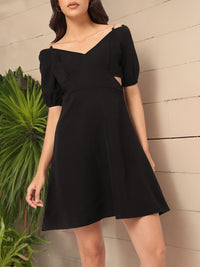 DressBerry Stylish & Savvy Chain Strap Detail Puff Sleeve Cut-Out A-Line Mini Dress