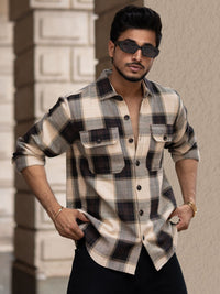 Powerlook Men Spread Collar Tartan Checked Cotton Casual Shirt