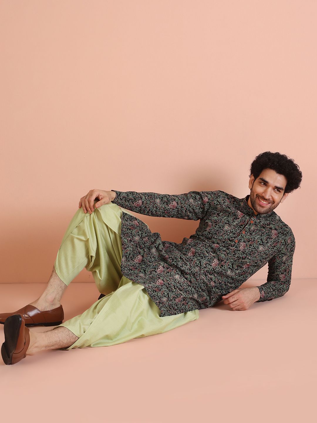 KISAH Men Kantha Printed Regular Fit Kurta Dhoti Set