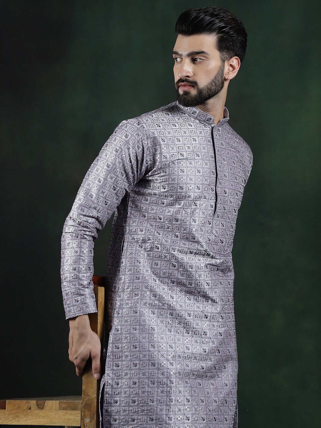 SOJANYA LUXE Geometric Woven Design Benang Kerja Cotton Silk Straight Kurta
