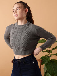 STREET 9 Cable Knit Crop Acrylic Sweater