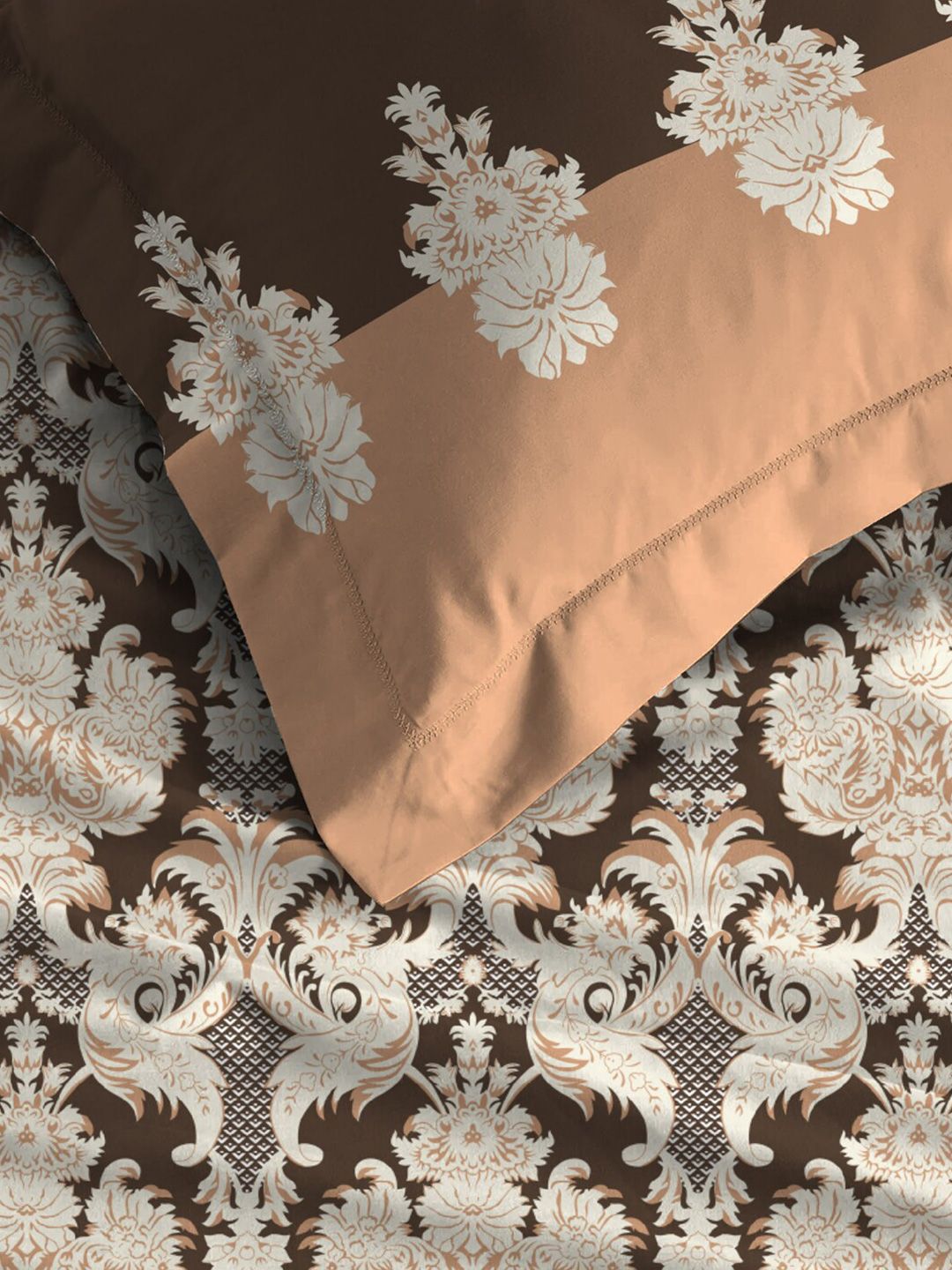 MYTRIDENT Brown  White Ethnic Motifs Cotton 144 TC Queen Bedsheet With 2 Pillow Covers