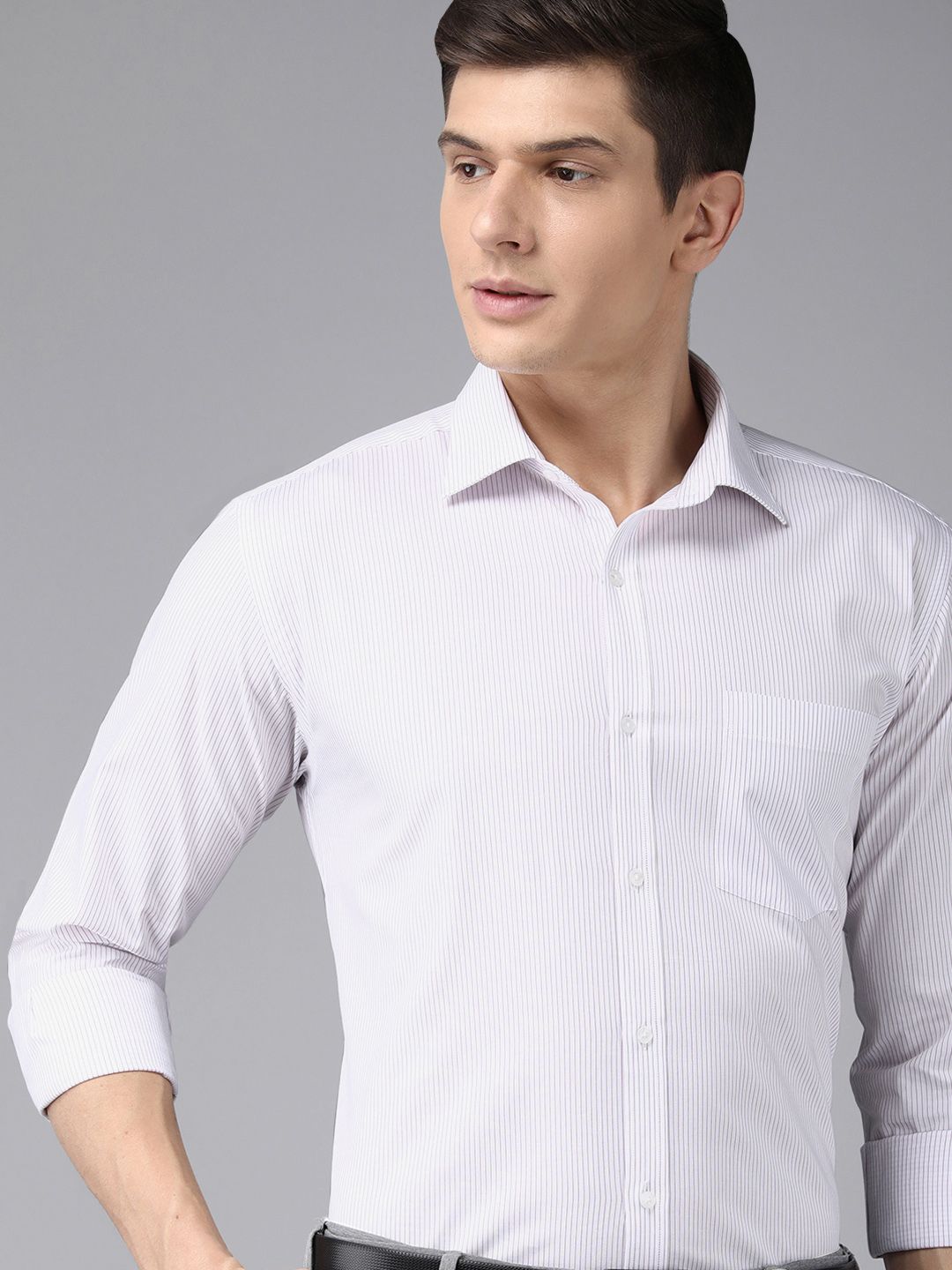 Park Avenue Men Purple And White Pinstriped Slim Fit Pure Cotton Formal Shirt