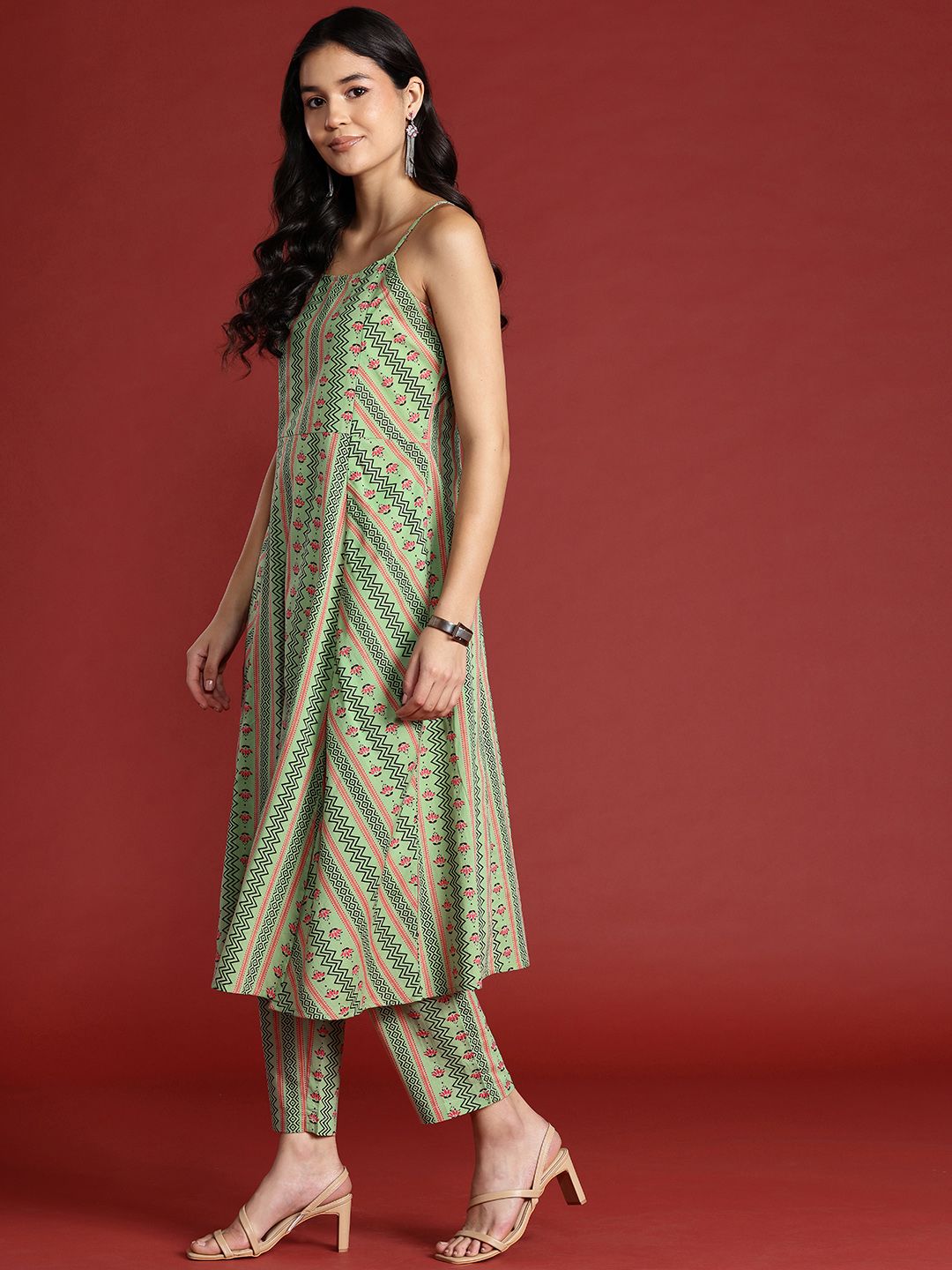 Anouk Printed Pure Cotton A-Line Kurta with Trousers