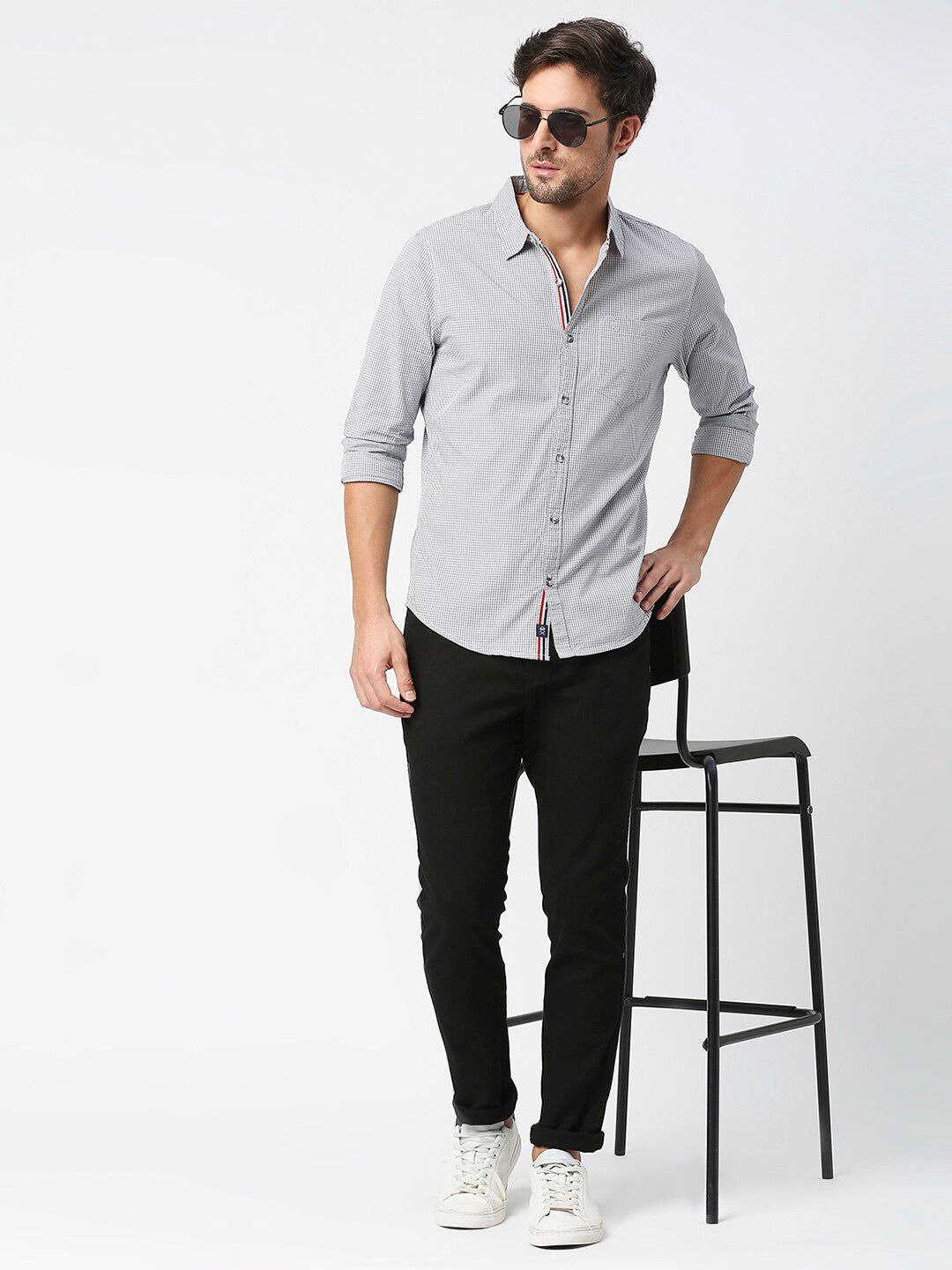 Thomas Scott Micro Checks Pure Cotton Slim Fit Casual Shirt
