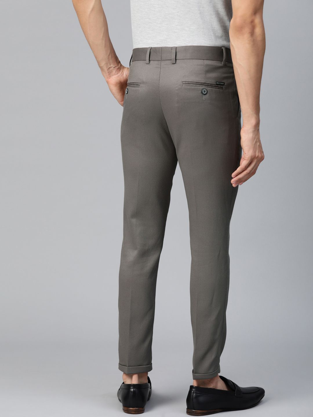 DENNISON Men Charcoal Grey Smart Tapered Fit Self Design Regular Trousers