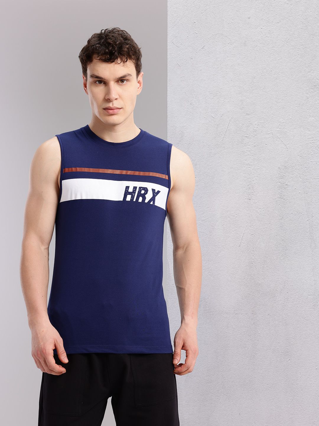 HRX by Hrithik Roshan Men Brand Logo Striped T-shirt