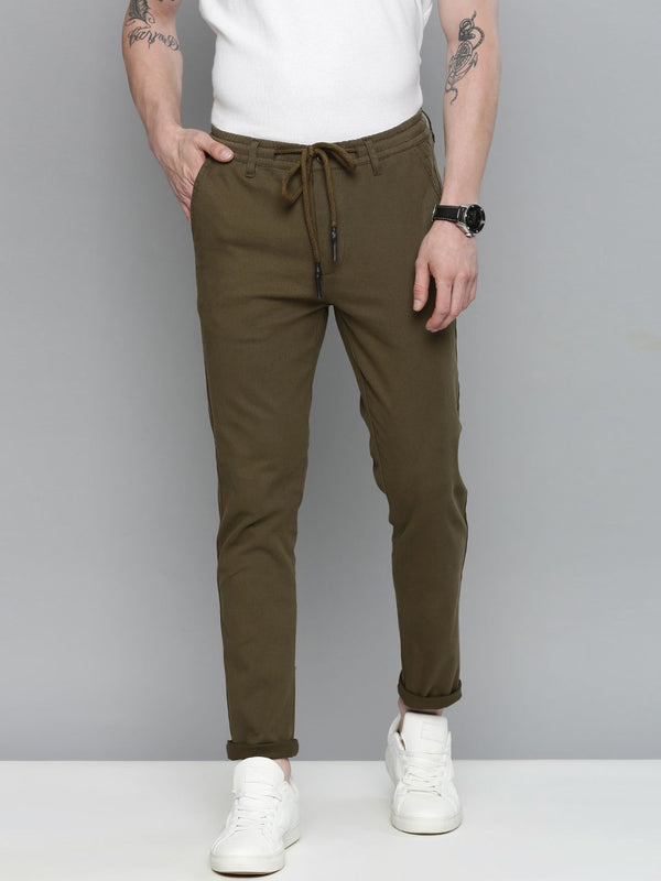The Indian Garage Co Men Olive Green Slim Fit Chinos Trousers