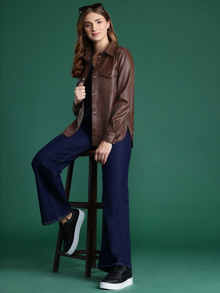 DressBerry Faux Leather Longline Tailored Jacket