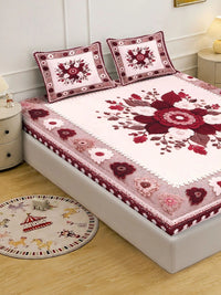 KLOTTHE Maroon & Pink Floral 400 TC Cadar King dengan 2 Sarung Bantal