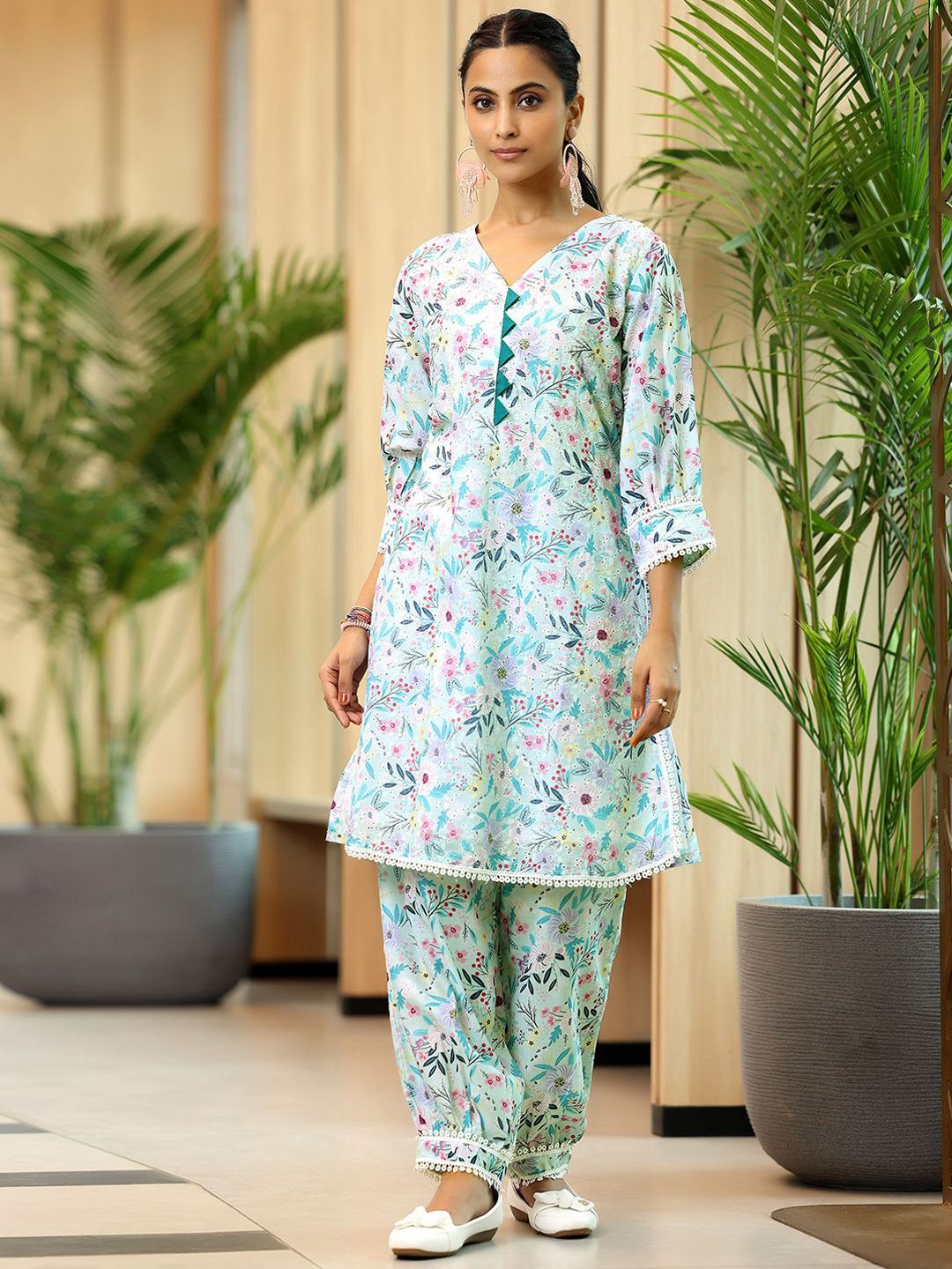 Libas Floral Printed Straight Pure Cotton Kurta with Salwar