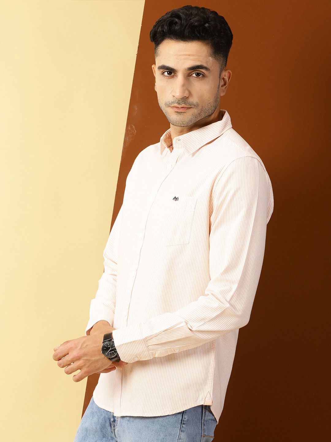 Thomas Scott Men Orange Smart Slim Fit Opaque Casual Shirt