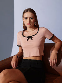 STREET 9 Round Neck Solid Crop Top