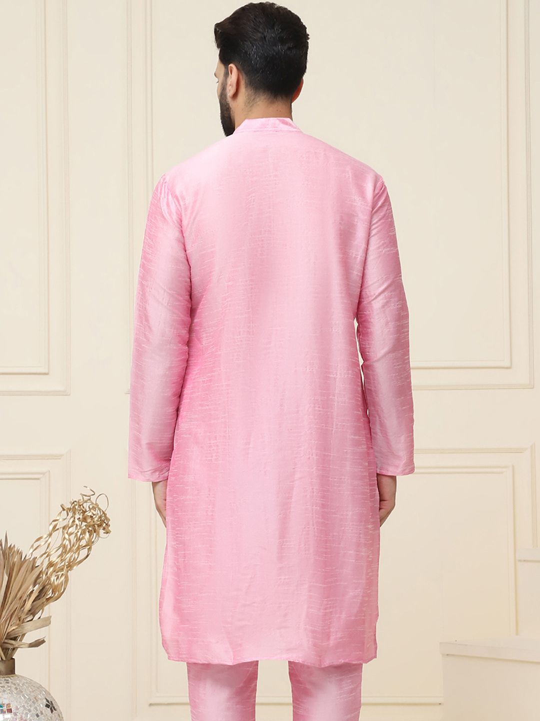 SOJANYA Men Pink Solid Kurta Lurus