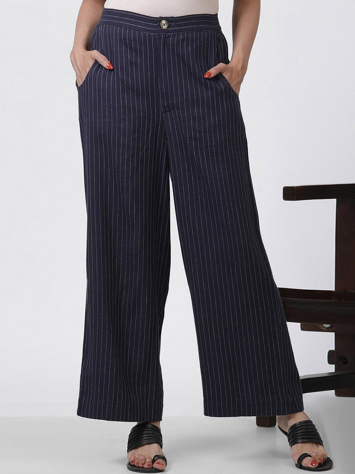W Women Striped High-Rise Straight Fit Parallel Trouser