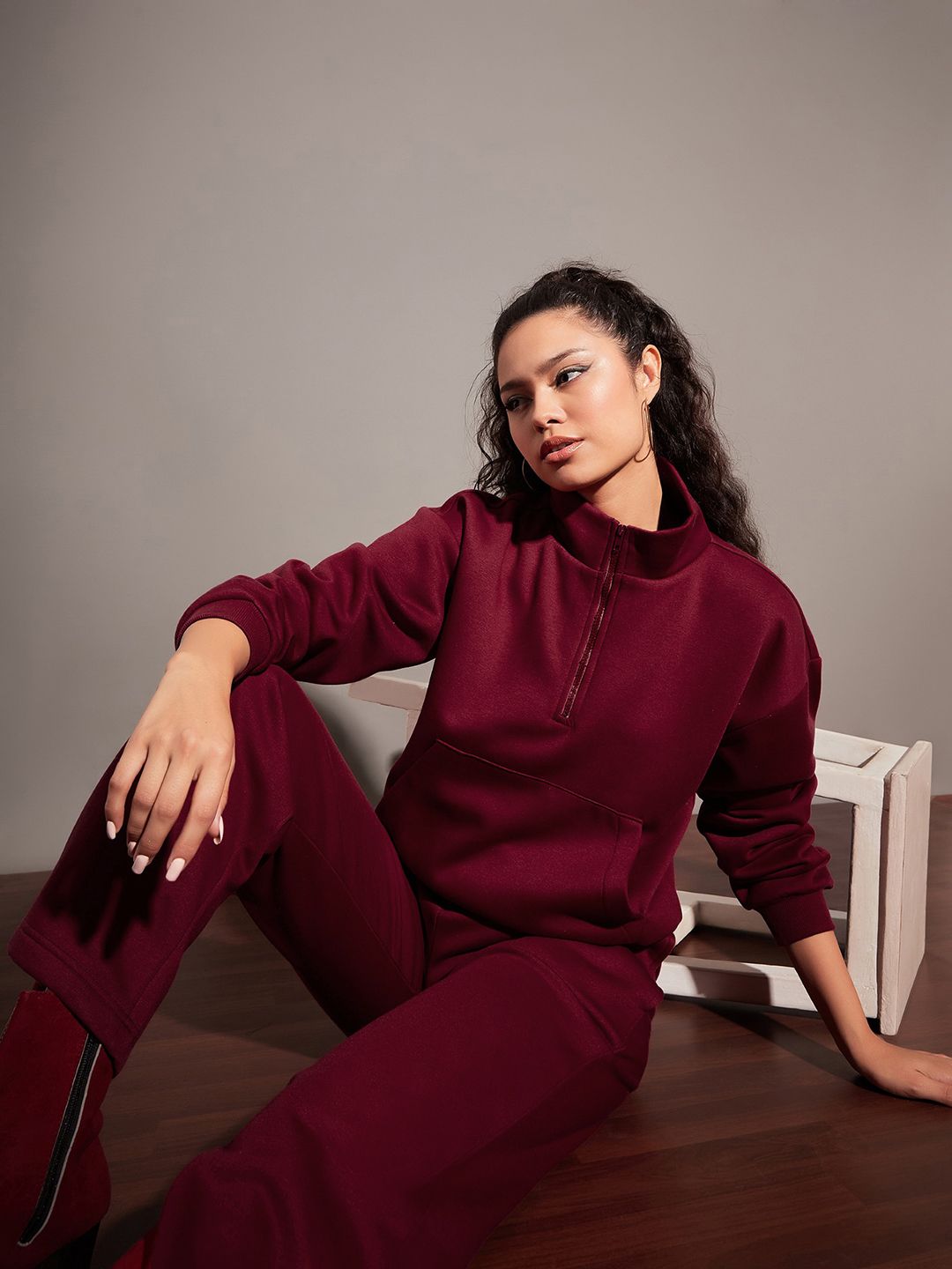 SASSAFRAS Maroon Mock Collar Sweatshirt
