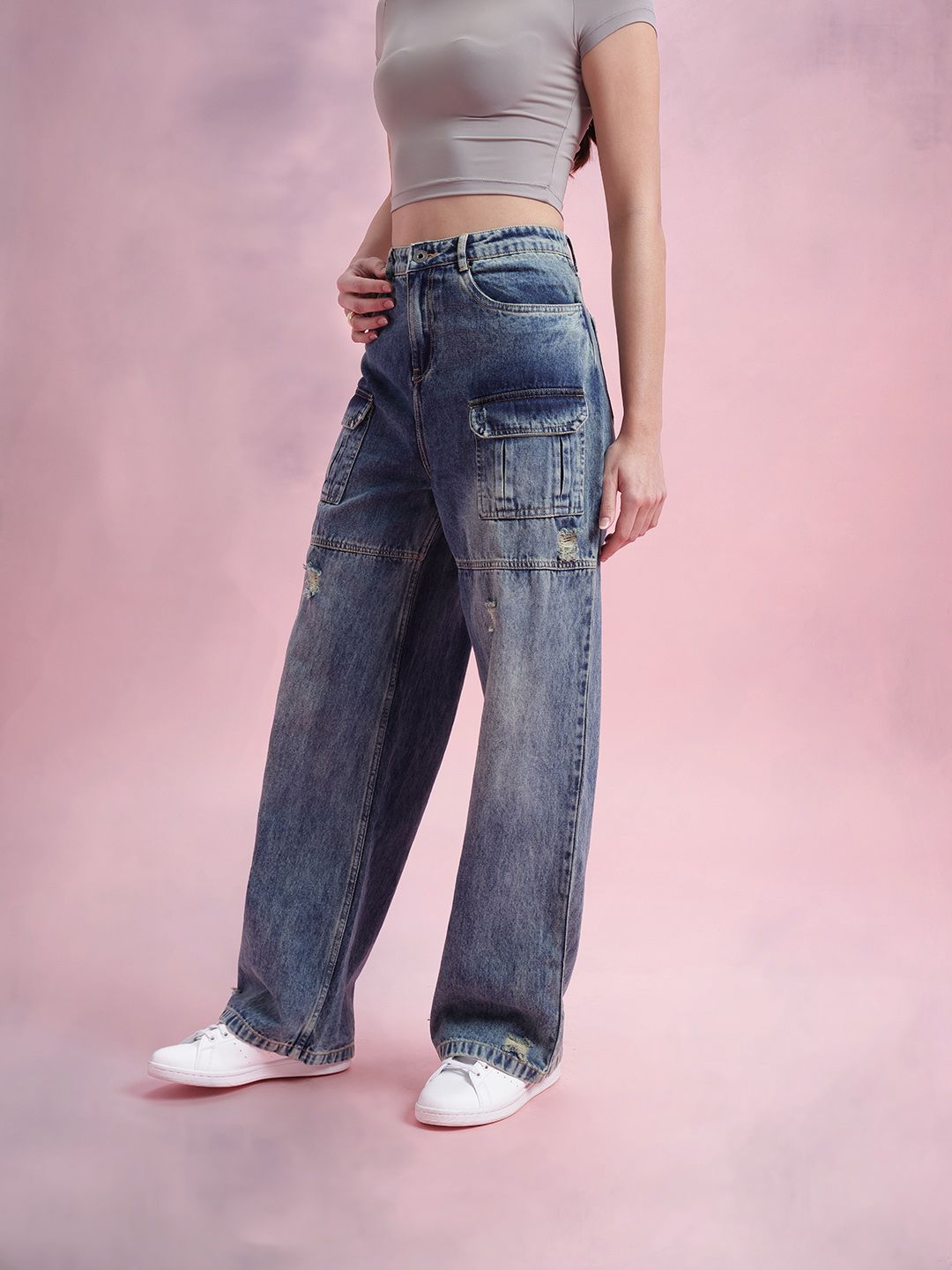 DressBerry Women Straight Fit Pure Cotton Ripped Jeans