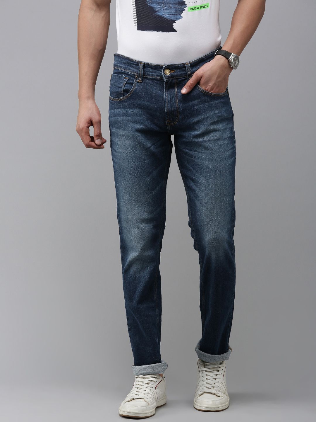SPYKAR Men Mid Rise Heavy Fade Stretchable Jeans