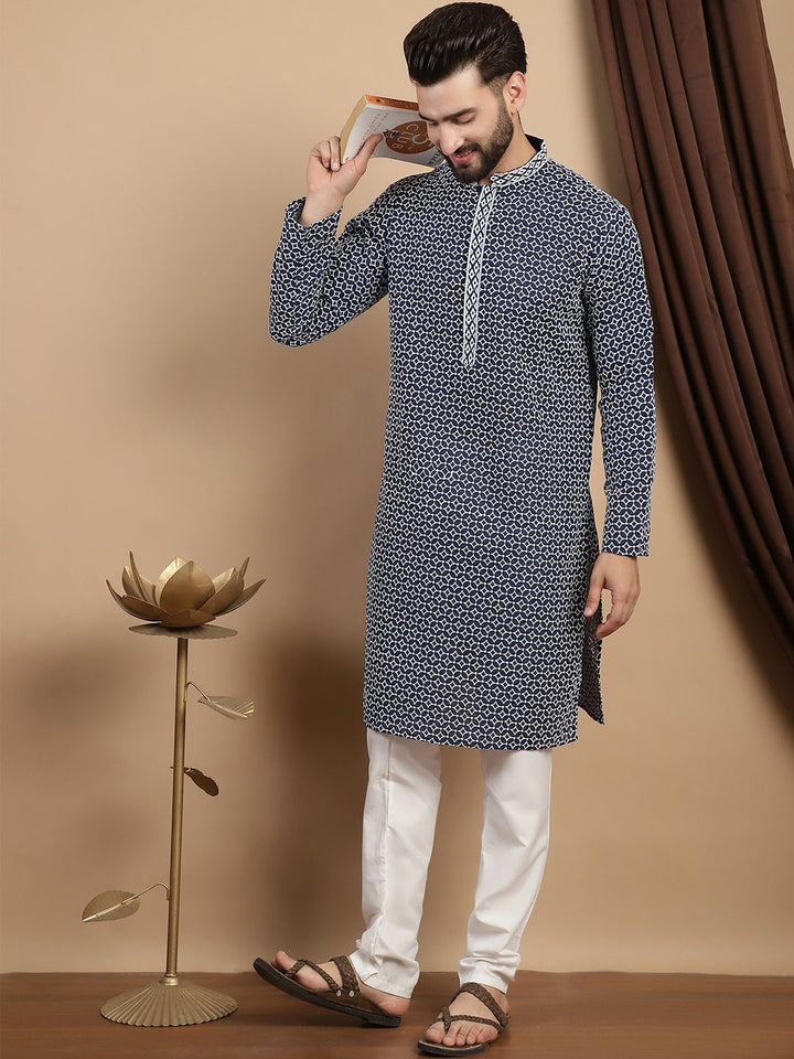 Anouk Printed Embroidered Mandarin Collar Cotton Straight Kurta