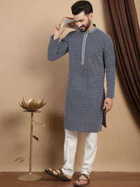 Anouk Printed Embroidered Mandarin Collar Cotton Straight Kurta