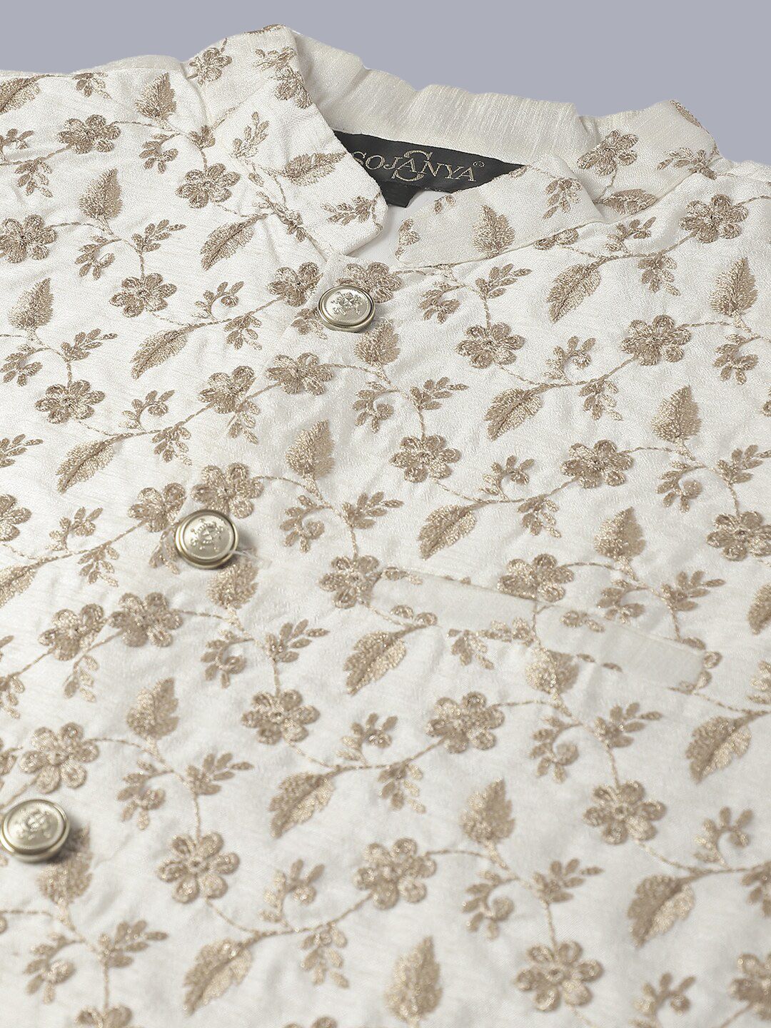SOJANYA Embroidered Mandarin Collar Kurta with Pyjamas & Nahru Jacket