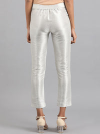 W Women Silver-Toned Striped Slim Fit Trousers