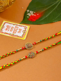 Set Uniseks NVR 2 Rakhi Bunga Batu Tiruan Berbilang Warna Dengan Roli Chawal
