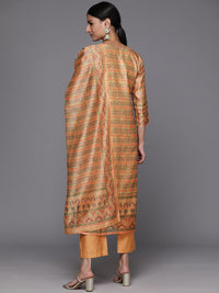 Varanga Women Coral Printed Regular Chanderi Silk Kurta with Trousers & With Dupatta