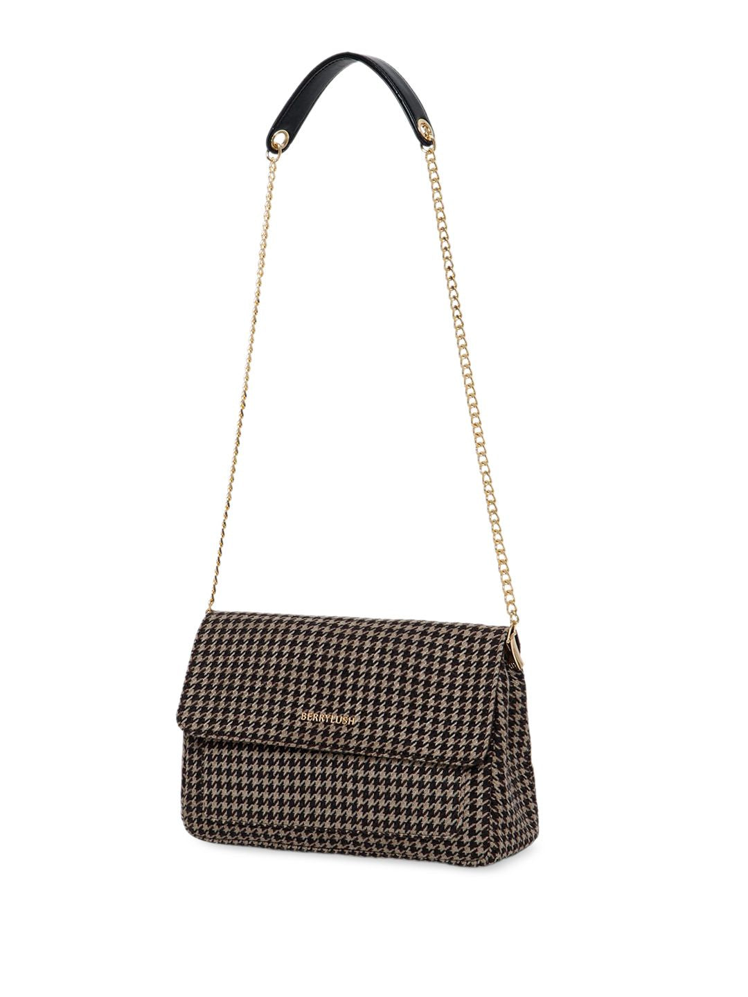 Berrylush Brown Self Design Structured Sling Bag
