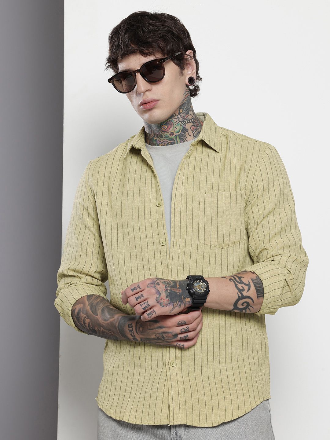 The Indian Garage Co Slim Fit Striped Casual Shirt