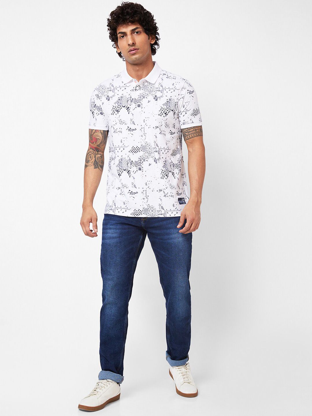 SPYKAR Abstract Printed Polo Collar Slim Fit T-shirt