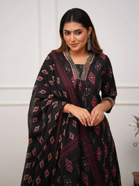 KALINI Printed V-Neck Kurta with Trousers & Dupatta