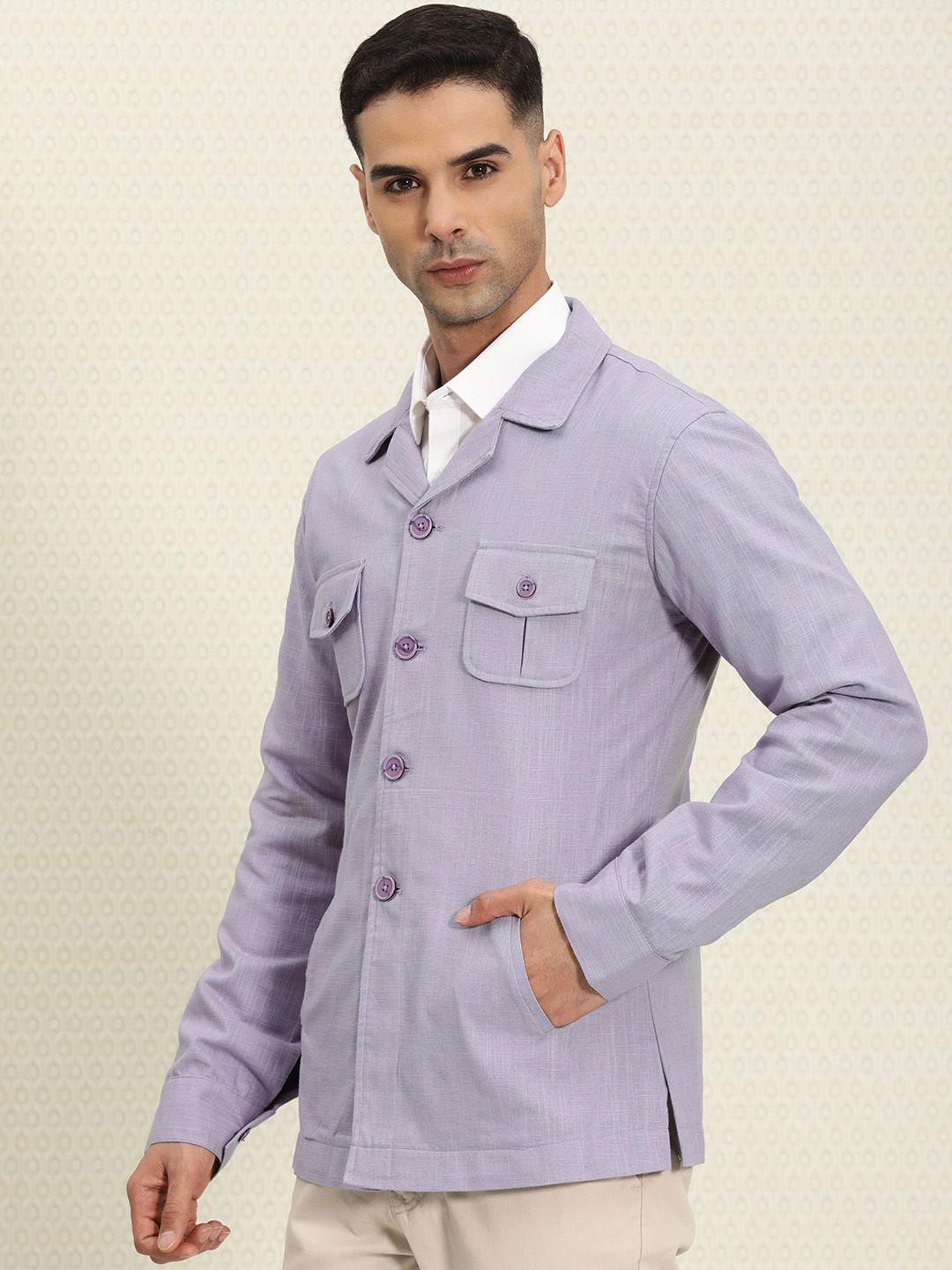 House of Pataudi Men Pure Cotton Self-designed Single-Breasted Jashn Blazer