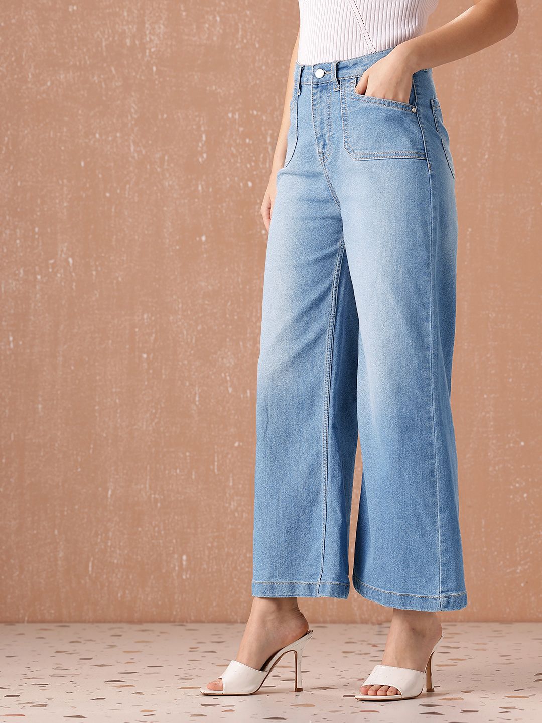 all about you Women Wide Leg High-Rise Heavy Fade Stretchable Jeans