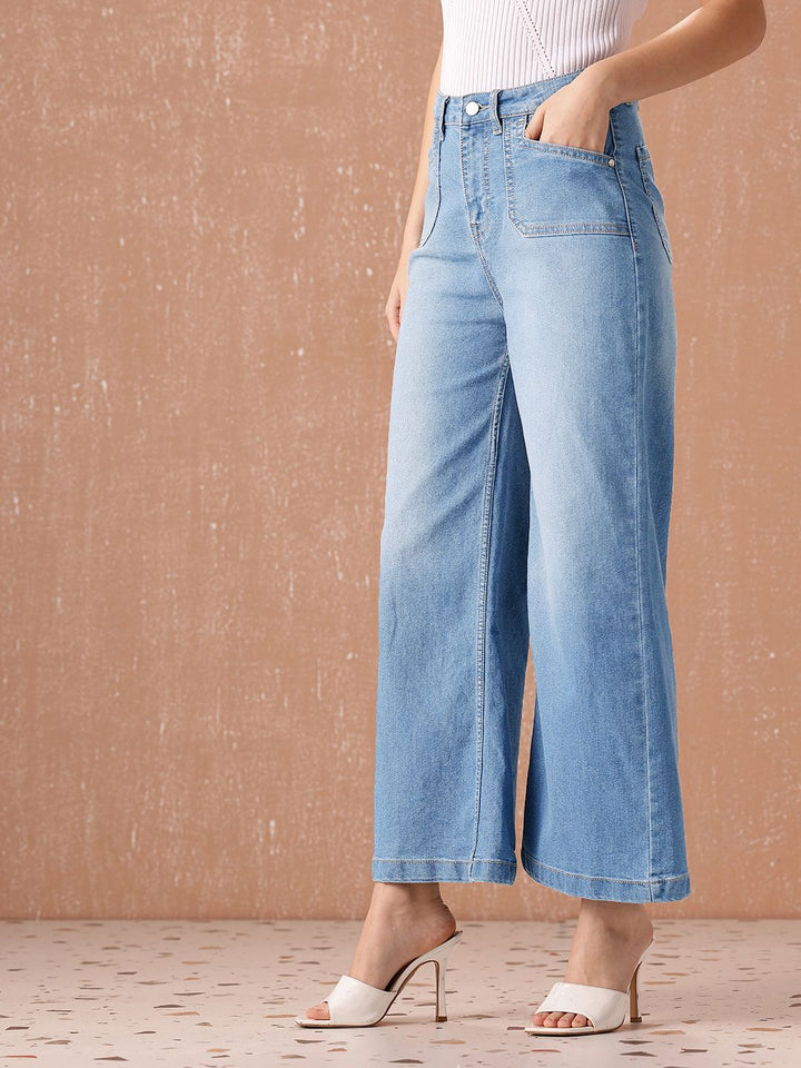 all about you Women Wide Leg High-Rise Heavy Fade Stretchable Jeans