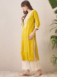 Indo Era Floral Embroidered Thread Work Cotton Straight Kurta